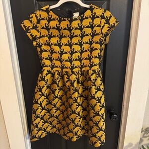 J.Crew Crewcuts Girls Size 12 Black And Gold Elephant Print Holiday Dress
